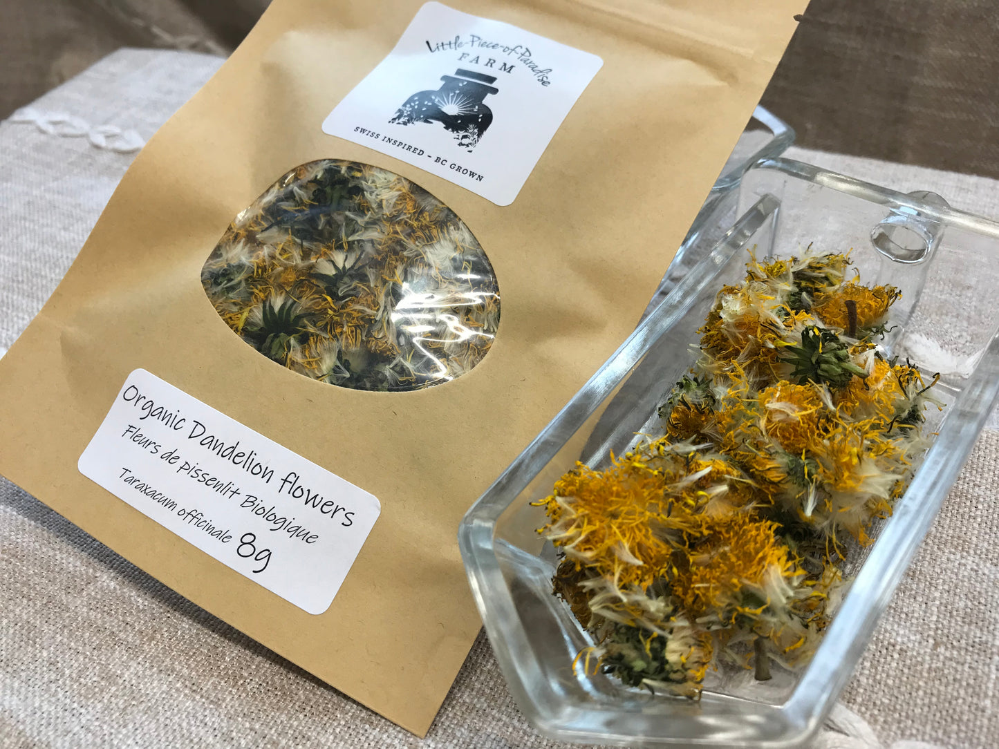 Organic Dandelion Flowers, Taraxacum officinale, Sustainable Canadian Farm Grown Herbs