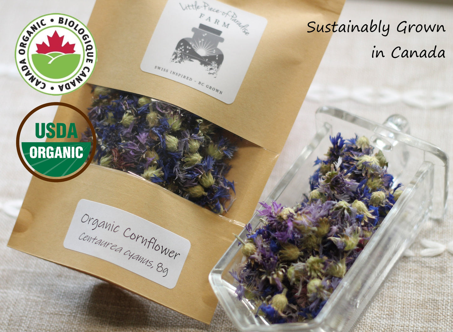 Organic Dried Cornflower, Centaurea cyanus, 2023 Harvest, Sustainable Canadian Farm Dried Herbs